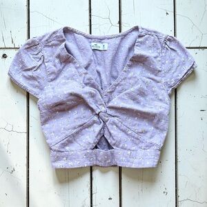 Hollister Lavender Floral Twist Front Crop Top | M | Boho Summer Blouse